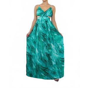 NEW SURELYMINE pleated cut out chiffon maxi dress in green